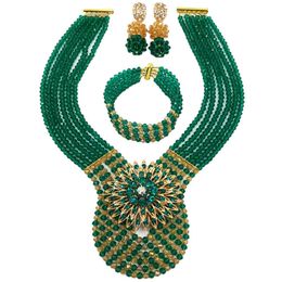 Legergroen en champagne Goud AB Nigeriaanse bruiloft Afrikaanse kralen Sieraden Set Crystal Sieraden Sets H1022