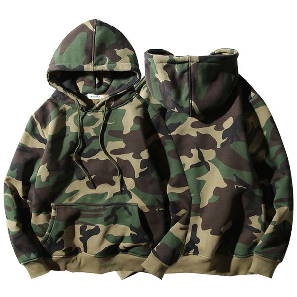 Pull à capuche épais rembourré, Camouflage vert armée, automne et hiver, haut de ventilateur militaire, col rond, pull à capuche ample