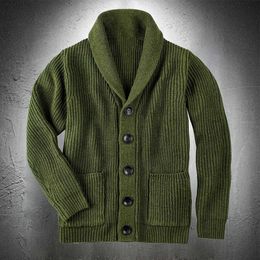 Armée vert Cardigan pull hommes pull manteau grossier laine pull épaissir chaud manteau décontracté hommes mode vêtements bouton Up 211018