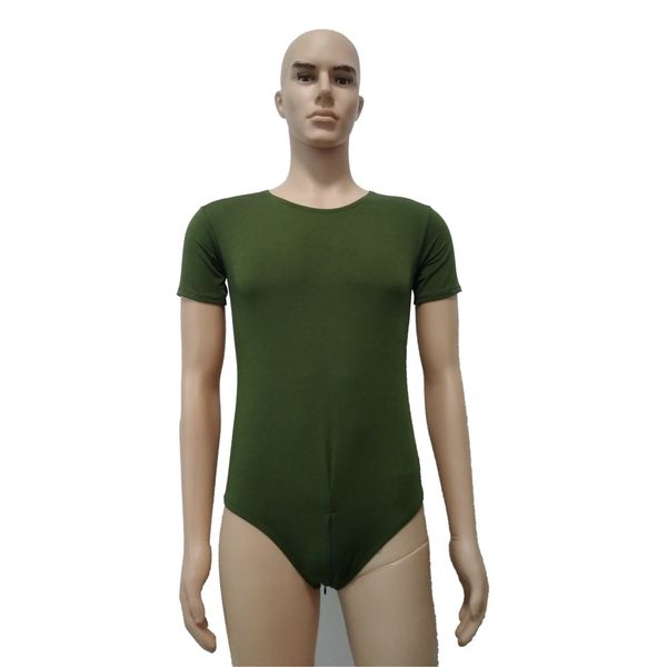 Couleur vert armée hommes Ballet Dance Wear Bodys sans manches Collants Spandex Jumpsuit Avec fermeture à glissière à l'entrejambe