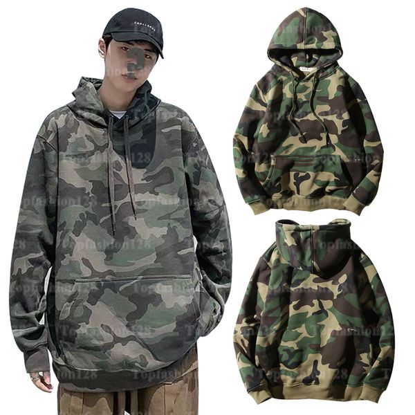 Sudadera con capucha de manga larga gruesa y acolchada de camuflaje, estilo Hip Hop, color verde militar, de talla grande