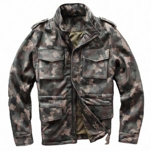 Ejército Verde para hombre Chaquetas de cuero genuino Otoño Biker Piloto Chaqueta de cuero Nuevo diseño Abrigo de invierno Hombres Jaqueta Masculina XXXL R9PU #