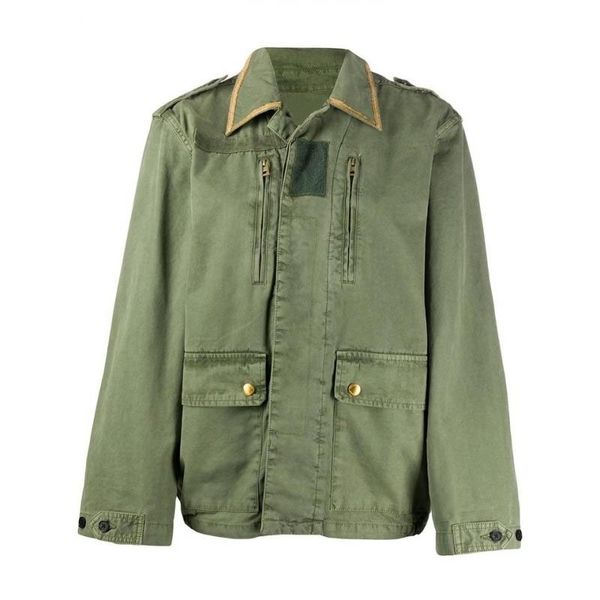 Ejército verde chaqueta militar camisa cuello parche delantero bolsillos mangas largas espalda cráneo serpiente bordado abrigo de moda 201112