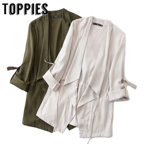 Armée Vert Trench-Coat Femmes Cardigan Manteau 2019 Automne Asymétrique Coupe-Vent Taille Mince Streetwear casacos femininos T200810