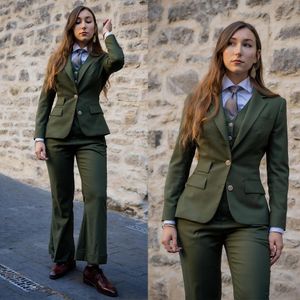 Army Green Women Blazer Suits Street Power Slim Fit Evening Party Formele Outfit Wedding Wear 3 stuks