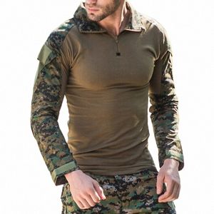 Legerstijl Kikkerpak Tops Heren Outdoor Training Tactiek Camoue Uniform Mannen Sweatshirt Lg-mouwen Zip-up Patchwork Man Top I7jh #