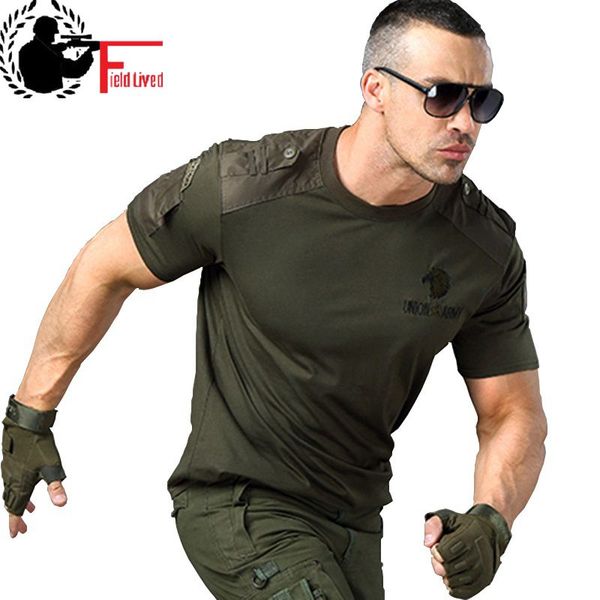 Armée T Shirt Style Militaire Tactique T-shirt Hommes Hommes Vert pour Hommes Cargo Uniforme À Manches Courtes T-shirt Homme T-shirt Noir