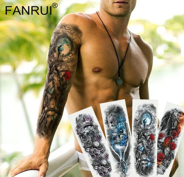 Army Warrior Soldier Black Tattoo Tattoo Tattoo para hombres Tatuaje de manga de brazo de arte completo 4817cm Gran tatuaje impermeable Girl8567084