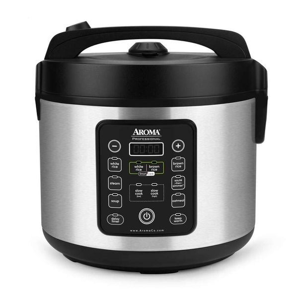 Aroma Houseware ARC-1120SBL Smartcarb Cool Touch Vaporizador multifuncional de arroz de acero inoxidable, guiso lento con olla interior antiadherente y bandeja de vapor, 20 tazas