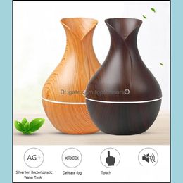 Aromathérapie Humidificateur Essentiel Aroma Huile Diffuseur Grain de Bois Trasonic Air USB Cool Mini Mist Maker LED Lumières Pour La Maison Drop Deliv Dh4Op