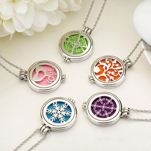 Collier diffuseur d'huiles essentielles d'aromathérapie, 15 motifs, pendentif, médaillon, bijoux, chaîne réglable de 23,6 pouces, collier de parfum en acier inoxydable