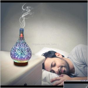 Aromathérapie brouillard fabricant 1lzuz 8Fimf Trasonic 3D Fireworks Vase Vase Air avec LED Night Light Aroma Huile essentielle Diffuseur Drop Dhme9