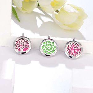 Aromatherapie ketting met vilt pads roestvrij staal sieraden patroon boom van leven hanger oliën essentiële diffuser kettingen