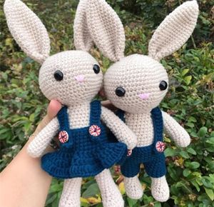 Environ 26 cm poupée de laine lapin jouets en peluche Crochet tricot coton lapin poupée main tricot animaux poupées Couple lapin poupées 2012221779652