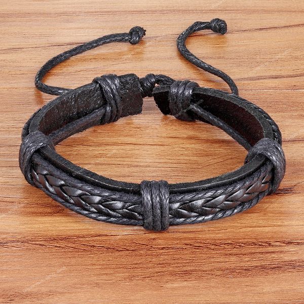 Pulseras al por mayor Nueva moda Charm Brazalete de cuero Pulseras para hombres Niños populares DIY Vendaje Hebra Pulsera tejida hecha a mano Joyería de moda Pulseras Joyería