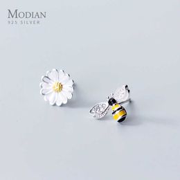 Arrivée 100% 925 argent Sterling émail mignon abeille fleur boucles d'oreilles mode insectes accessoires pour femmes bijoux 210707