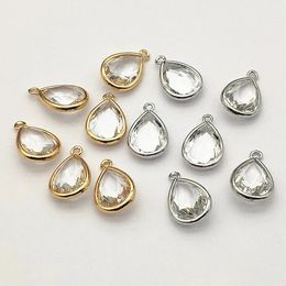 Arrivée 19x12mm 50 pcs verre cuivre pendentifs goutte charme pour collier fait main boucles d'oreilles bricolage pièces bijoux résultats composants 240309