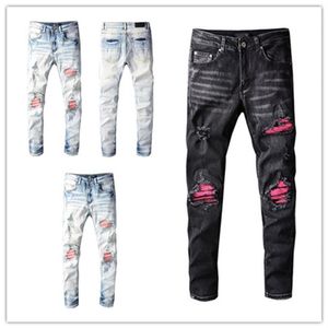 Arrivée 2022SS Hommes Jeans Mode Haute Qualité Confortable Hommes Casual Slim-Jamge Genou Patch Pantalon Long Moto Biker Pantalon Sim330E