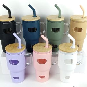 Llegada 32 oz Tazas de vidrio Vasos con tapa de manija y manga de sile Café Té Mason Jars 0513 Entrega de gota DHFCV