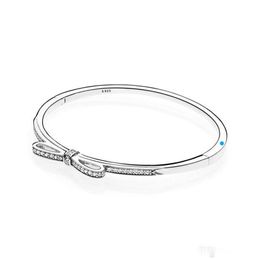 Bracelet en argent Sterling 925 avec nœud scintillant pour femmes, boîte originale en diamant, cadeau de mariage, ensemble de bijoux 2129, arrivée