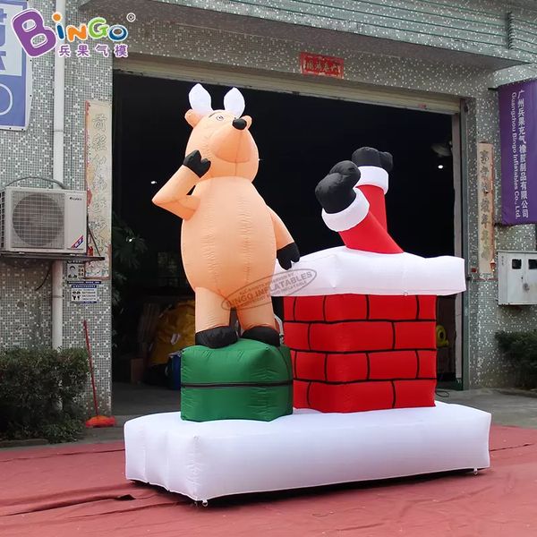 Llegada publicidad chimenea inflable y ciervos explosión de dibujos animados decoración de Navidad para Fiesta al aire libre evento juguetes deporte