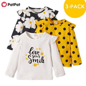 Arrivée Automne et Printemps 3-Pack Enfant Fille Floral Polka Dots Tee Set Vêtements pour enfants 210528