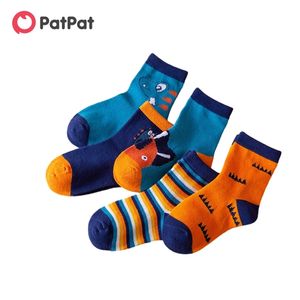 Arrivée automne et printemps 5-pack bébé enfant enfant dessin animé dinosaure rayé chaussettes moyennes accessoires 210528