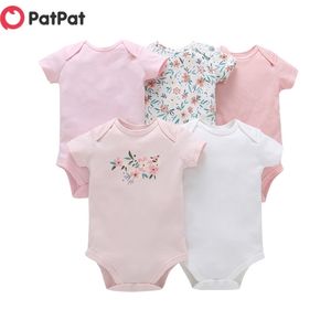 Aankomst herfst en lente 5-pack cartoon print korte mouw bodysuit voor babyjongen meisje kleding 210528