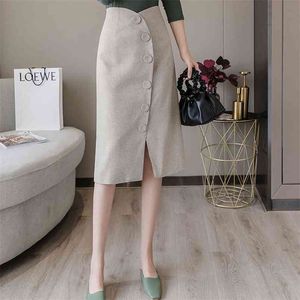 Arrivée Automne Corée Mode Femmes Taille Haute Taille Asymétrique Longue Jupe Longue Élégante Slim OL Jupes S290 210512
