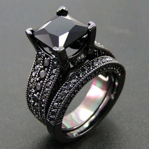 Arrivée Noir Plaqué Or Bijoux Bague Ensemble AAA Noir Cubique Zircon Pierre Bague Ensemble Femmes Anneaux De Mariage Taille 5 6 7 8 9 10 11 210524304i