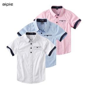 Aankomst Kinder shirts Klassieke Casual Solid Oxford Korte-mouwen-jongens Shirts voor 4-12 jaar Kinderen dragen 210713