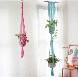 Collectie Kleurrijke Macrame Plant Hanger voor Home Green Khaki Blue Beige 210615