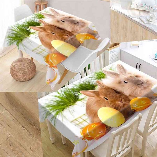 Llegada Custom Rabbit Table Cloth Impermeable Oxford Tela Mantel rectangular Fiesta en casa 210626