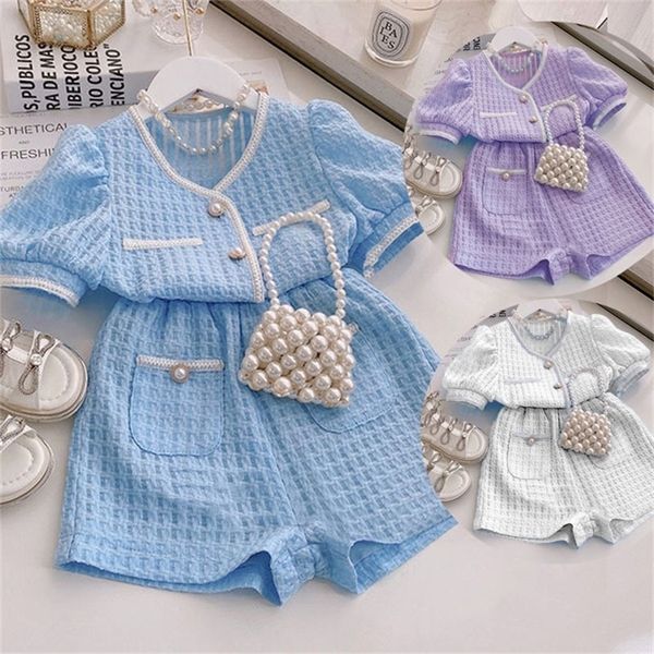 Ankunft Elegantes Mädchen-Set, 2 Stück Kurzarm-Tops und Shorts, Gitter, kleiner Duft, Kinderkleidung, Leopard 220620