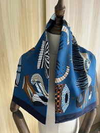 Arrivée marque de mode bleu 100% foulard en soie 90*90 cm châle carré sergé enveloppement pour femmes dame hijab 240111
