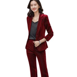 Arrivée Mode Dames Pantalon Costume Noir Bleu Rouge Femmes Slim Veste Blazer Et Pantalon Femme Travail Formel Affaires 2 Pièce Ensemble 210927