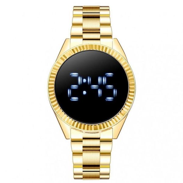 Llegada Moda LED Reloj Banda de acero Deporte electrónico Hombres Pantalla táctil inoxidable Relojes de pulsera digitales193f