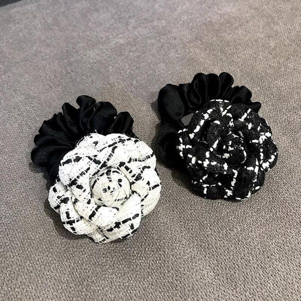 Arrivée fleur cheveux cravates noir blanc femmes fille camélia élastique porte-bande accessoires de mode Clips Barrettes