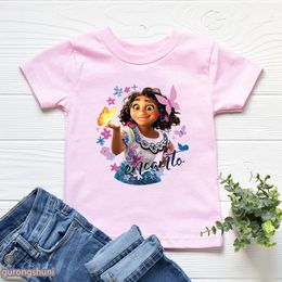 Llegada Girls T Shirt Lindo Encanto Dibujos animados Imprimir Ropa Verano Moda Niños Camiseta Rosa Manga corta Top 220620