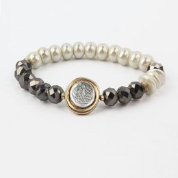 Arrivée or/argent mixte géométrique en relief métal perle métallique hématite verre perles élégant féminin extensible Bracelet Bracelet