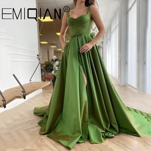 Arrivée vert Satin Bustier a-ligne robe de bal bretelles élégantes soirée Sexy Split fête W220421