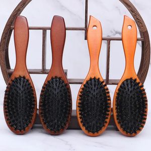 Arrivée brosse à cheveux manche en bois poils de sanglier barbe peigne style démêlant redresser poils de Lotus brun Massage 240116