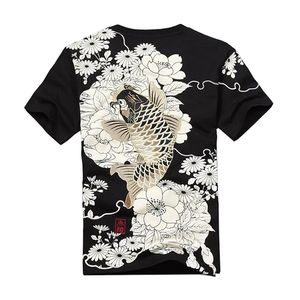 Aankomst hiphop gebreide t-shirt homme t-shirt mannen goederen borduurwerk met korte karper tattoo o-hals katoen casual 210707