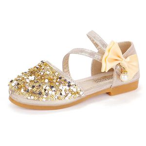 Llegada Niños Niñas Zapatos Princesa Lentejuelas Pearl Bow Zapatos Estudiante Etapa Zapatos de baile brillantes para niñas Niños Zapatos Nia 210713