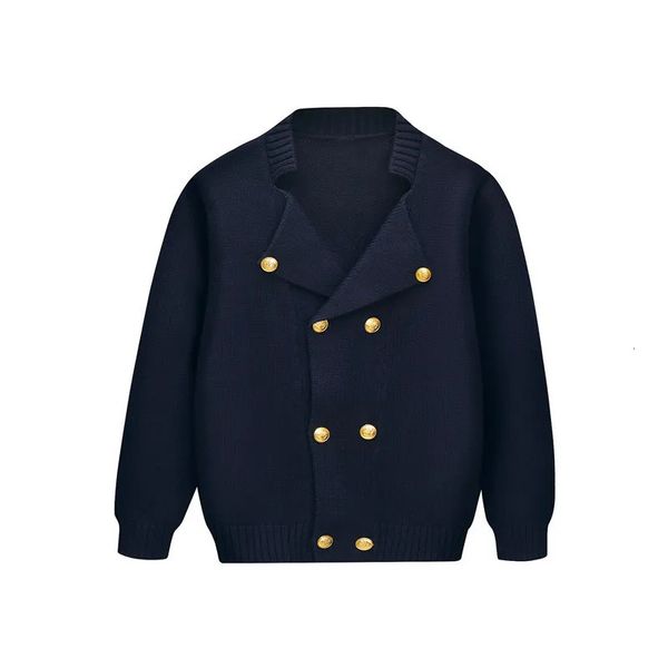 Arrivée Cardigans tricotés pour garçons Angleterre Style Double boutonnage Manteaux Printemps Automne Bleu Marine Adolescent Uniforme Filles Pull 231220