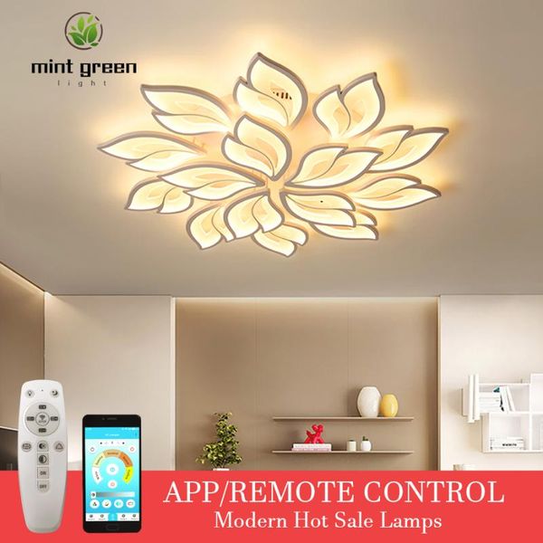 Arrivée LEDs Lustre Fleurs Modernes Pour Salon Chambre Télécommande / APP Support Home Design Luminaire Suspension Lampes