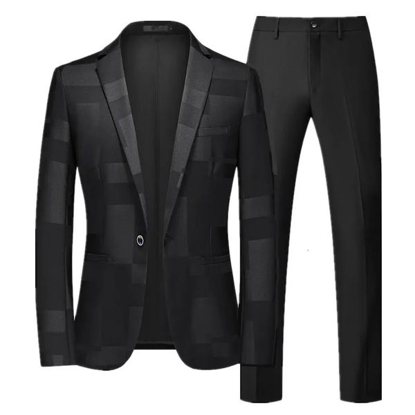 Costume d'affaires pour hommes, 2 pièces, noir/bleu/rouge vin, blazer de fête de bal et pantalon de couleur Pure, taille 6XL-S, à la mode, 240104