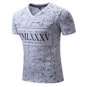 Arrivée Hommes T-shirt T-shirt à manches courtes pour hommes Full Polka Dot Impression Col V T-shirt Coton Flexible Tops Plus Taille Tshirt Mâle 210518