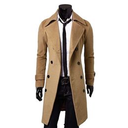 Llegada de los hombres chaqueta de invierno gabardina de doble botonadura Slim Fitness para hombre abrigos largos M-3xl 3 colores diseñador