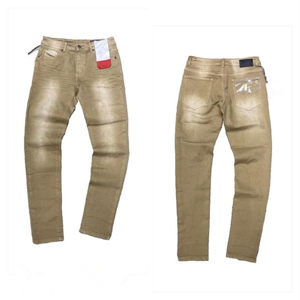 Arrivée Mens Designer Blue Jeans Perles Patch Style Trou Mode Jeans Slim-jambe Moto Biker Causal Hip Hop Top Qualité US Taille239r